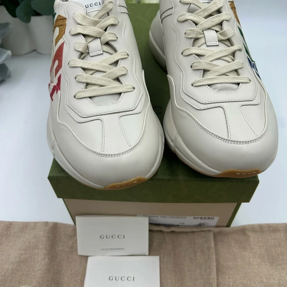 Women's Gucci, leather Rython sneakers with colorful logo size 42 fits 11 US